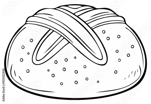 Hand Drawn Sketch of a Rustic Crusty Bread Roll with Cross Score