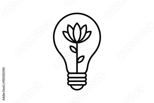 A lightbulb with a blooming flower inside symbolizing innovative eco-friendly ideas isolated on white background, Vector, illustration