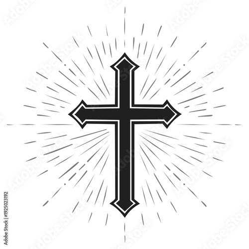 Christian Cross with Sunburst Rays Symbol of Faith and Hope