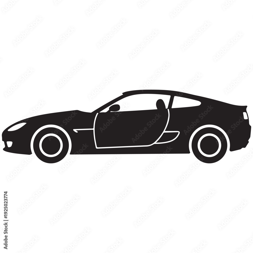 Obraz premium Black sports car silhouette with white outline on white background side view