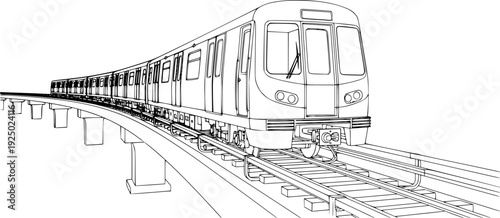 Modern subway train and elevated railway line art, urban public transportation and infrastructure vector illustration.
