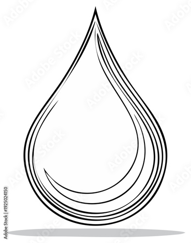 Stylized Water Droplet Symbol Outline with Subtle Curves and a Shadow