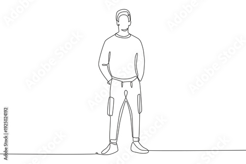 Men wearing urban joggers. Urban joggers concept one-line drawing