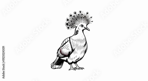 Elaborate drawing of a crested bird on a white background