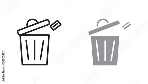 Outline trash can icon with open lid and delete element symbolizing removal, disposal, or clearing data. Editable stroke vector illustration ideal for UI, mobile applications, web interfaces, digital 