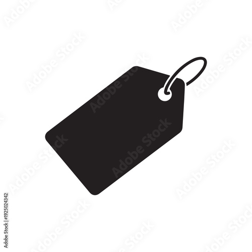 Black tag with a hole and a loop for labeling or identification purposes on a white background
