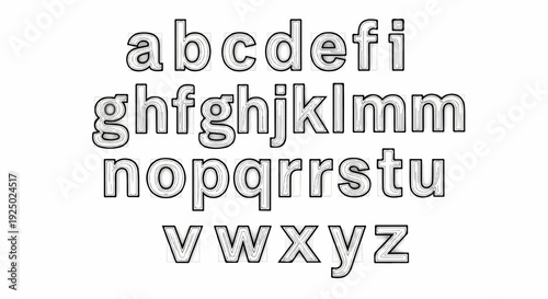 Artistic lowercase alphabet characters with a layered outline effect