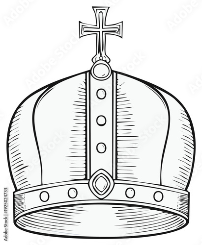 Hand Drawn Illustration of a Regal Crown Topped with a Cross