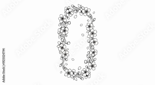 Delicate oval frame of cherry blossoms and falling petals