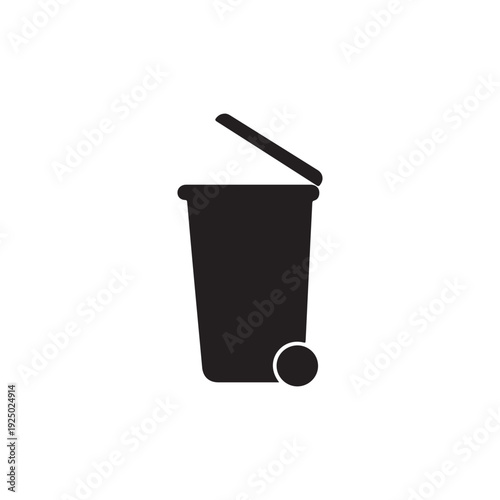 Black trash can with lid and wheel on white background for recycling or waste management  simple iconic symbol
