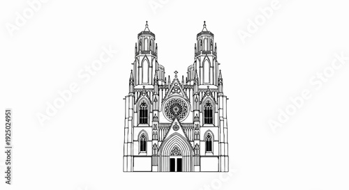 Ornate Gothic cathedral with twin spires, rose window, and pointed arches