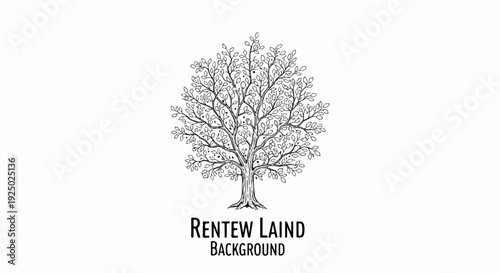 A whimsical, hand-drawn tree with intricate leaves and branches on a white background