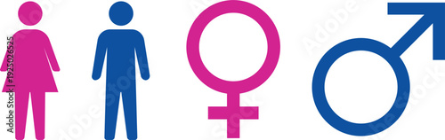 Male and Female Gender Icon Vector – Man and Woman Symbol Sign, Bathroom Restroom Pictogram, Black Silhouette Isolated on White