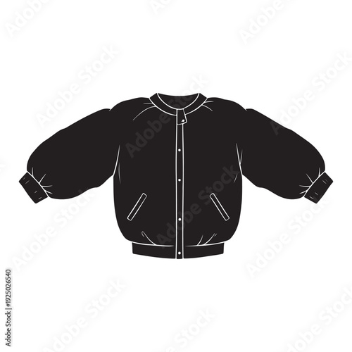 Blackbomberjacketwithpocketsandcuffsisolatedonwhitebackground