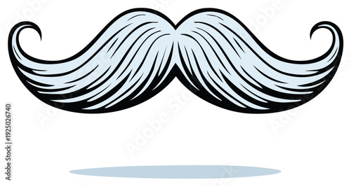 Classic Handlebar Moustache with Curled Ends, Stylized Line Art