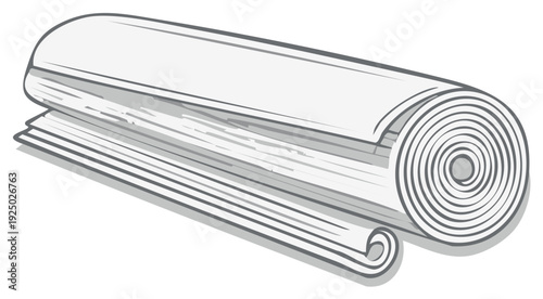 Rolled up white paper or fabric, roll of material, big and small rolls, textile industry, printing or packaging industry, pattern, shadow, graphic design vector art