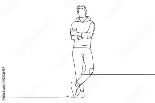 Men wearing urban joggers. Urban joggers concept one-line drawing