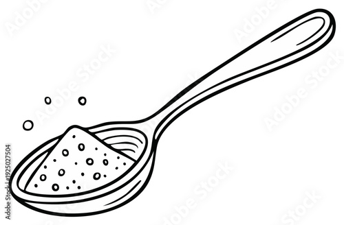 Spoonful of powder illustration line art spoon full with fine grains sketch