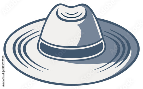 Stylized Cowboy Hat with Wide Brim Illustration in Gray and Blue