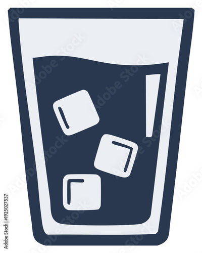 Refreshing Iced Drink with Cubes in a Tall Glass Simple Flat Illustration