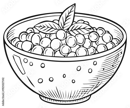 Bowl with Round Vegetables, Leaves Illustration - Hand-Drawn Food