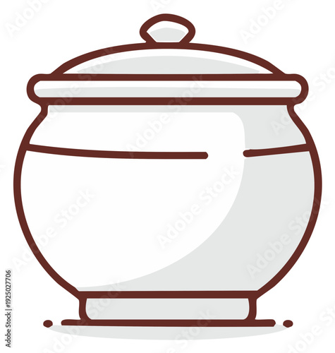 Simple line art icon of a traditional ceramic pot with a lid for cooking or storage.