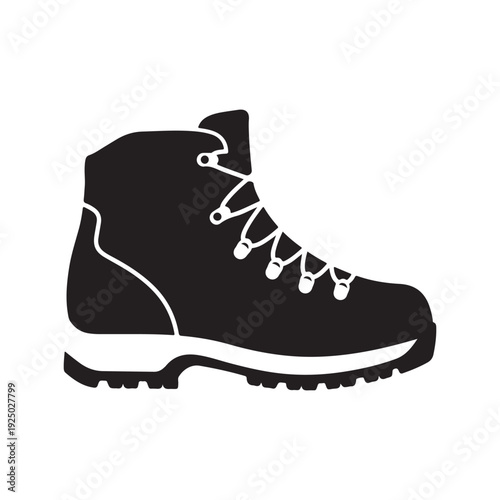 Blackhikingbootwithwhitelacesandsoleisolatedonwhitebackground