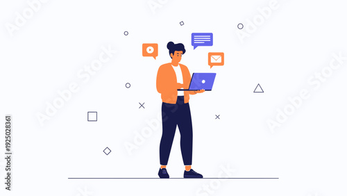 Person With Laptop Communicating Online Via Social Media and Email