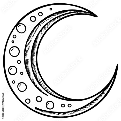 Stylized crescent moon illustration with craters and a textured surface