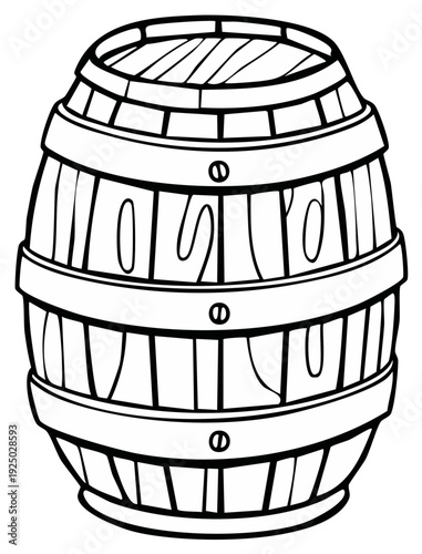 Black and white illustration of a wooden barrel for storage or aging.