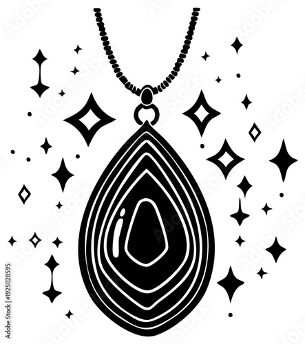 Elegant teardrop pendant necklace with sparkling star accents on a dark background