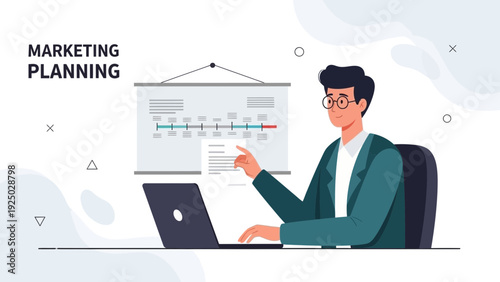 Marketing Planning Business Strategy Timeline Gantt Chart Laptop Office