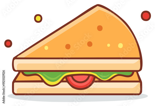 Cartoon triangular sandwich illustration with fresh ingredients, quick meal or snack concept