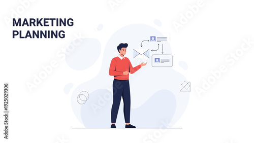 Marketing Planning Strategy: Businessman with Email and Workflow Icons