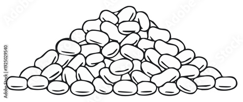 Outline Illustration of a Pile of White Beans for Coloring and Education