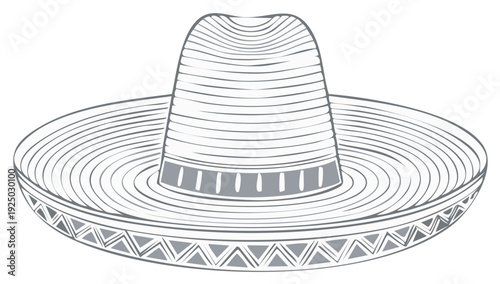 Traditional Mexican Sombrero Hat Festive Headwear Detailed Line Art Illustration