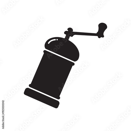 Coffee grinder icon simple black manual grinder with handle on transparent background for cooking and food preparation