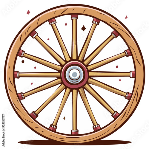 Old Wooden Wagon Wheel with Spokes and Rim Detailed Illustration