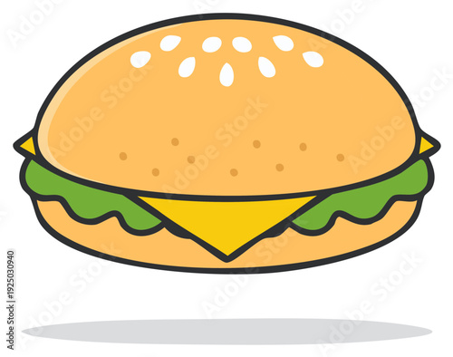 Simple Cartoon Cheeseburger Icon Isolated Fast Food Hamburger Vector Graphic