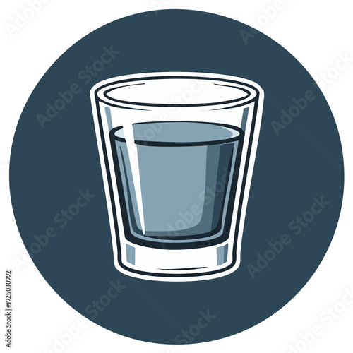 Simple vector illustration of a clear glass filled with blue liquid and long shadow