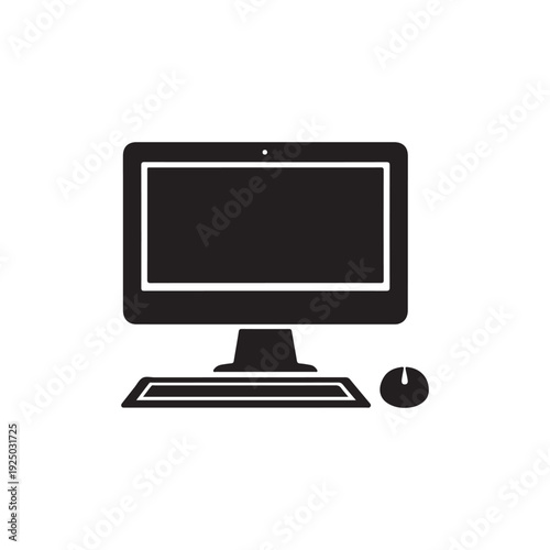 Computer monitor with keyboard and mouse on white background  office technology  computer equipment