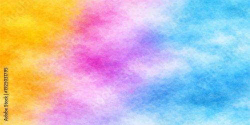 Bright abstract colorful watercolor paint pattern with a textured grunge paper finish featuring vintage pink and blue art design elements on an aged canvas backdrop