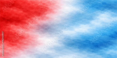 An abstract colorful watercolor background featuring fluffy white clouds in a clear blue sky with bright summer sunlight and an airy nature atmosphere