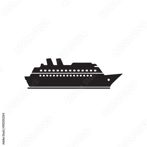 Cruise ship icon silhouette vector graphic  large passenger ferry boat  ocean liner  travel transportation