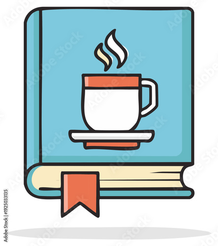 Book with a cup of steaming coffee and a bookmark illustration
