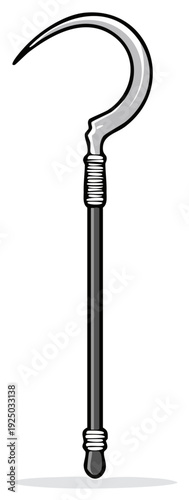 Stylized Drawing of a Metal Scythe Tool with a Curved Blade