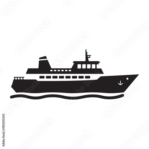 Ferry boat ship vessel transportation water travel sea ocean cruise nautical vehicle  A large ferry boat is shown in profile on the water
