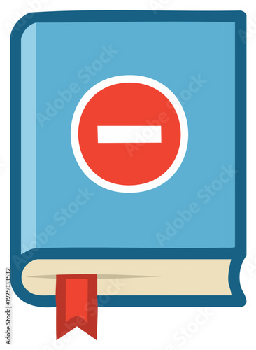 Restricted Book Illustration Educational Information with Red Circle Minus Symbol and Bookmark Knowledge Concept
