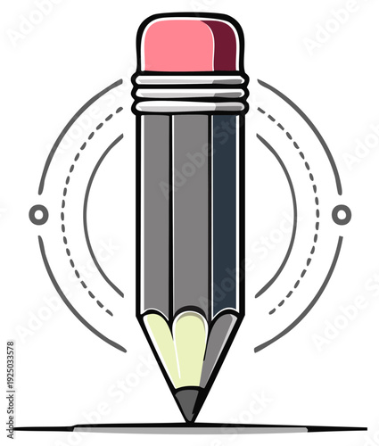 Cartoon pencil illustration with eraser and line