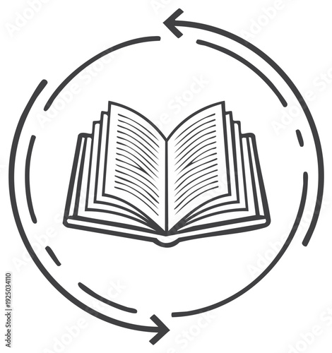 Open Book with Circular Arrow Design, Reading, Education and Knowledge Concepts.
